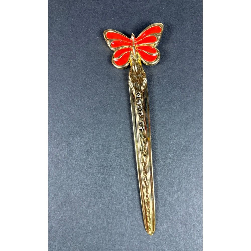 Vintage Marie Grey St. John Gold Tone Red Enamel Butterfly Letter Opener